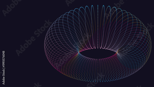 Abstract Torus of Light: A mesmerizing digital rendering features a torus form, meticulously crafted from a radiant spectrum of light trails, set against a dark, cosmic background.