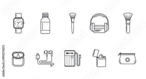 Collection of Modern Gadgets and Accessories Icons on White Background
