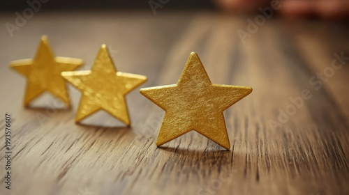 Golden Stars on Wooden Background 