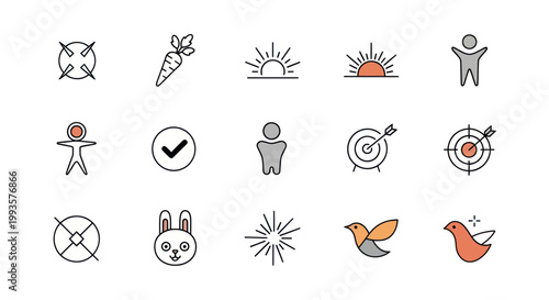 Collection of Simple, Modern Icons: Goals, Success, Nature, and People