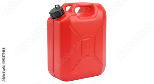 A red gas can with a black cap on a transparent background