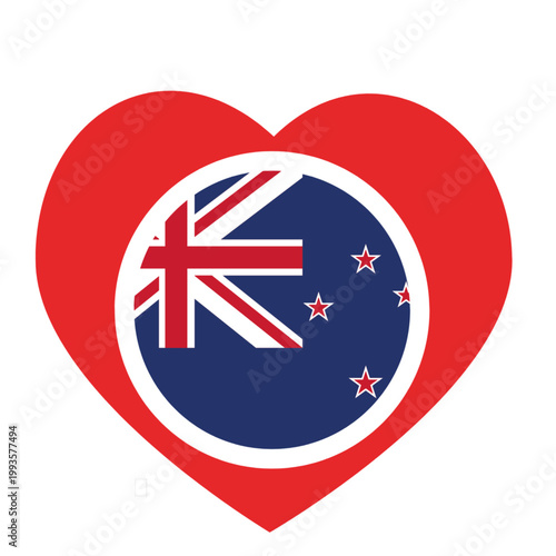 Heart icon with the New Zealand flag, symbolizing love, pride, and national identity
