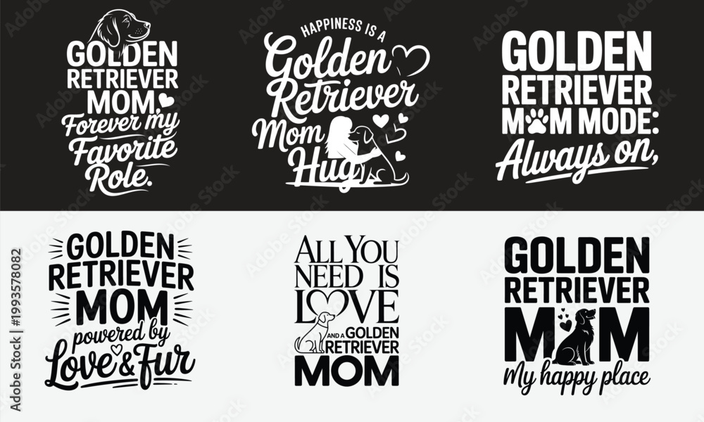 Obraz premium Golden retriever mom typography collection celebrating the bond with beloved canine companions