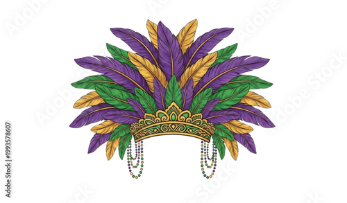 Mardi Gras headdress vector feather purple green carnival illustration