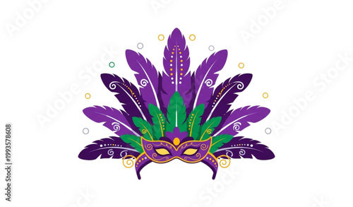Carnival headdress icon vector Mardi Gras purple green feather hat