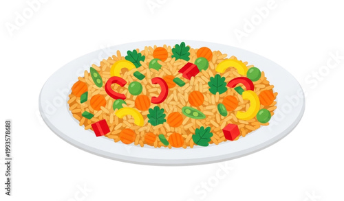 Vegetable fried rice vector plate food asian cuisine illustration