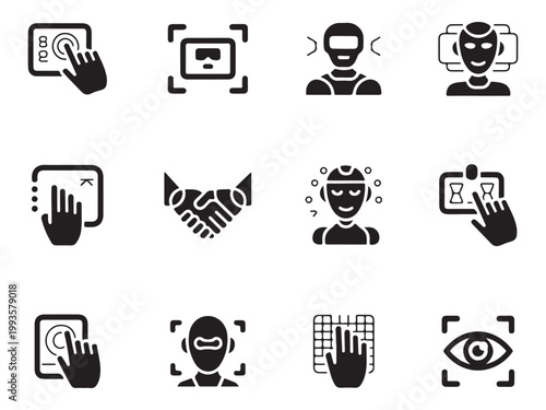 Future Technology and Robotics Human-Machine Interaction Icon Set with Digital Interface Elements