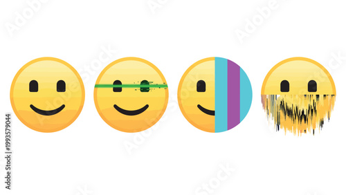 Glitch Art Smiley Face Emoji Sequence Vector Evolution Concept Illustration