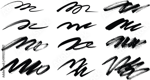 Hand-Drawn Black Ink Brush Strokes and Gestural Scribbles Set.eps