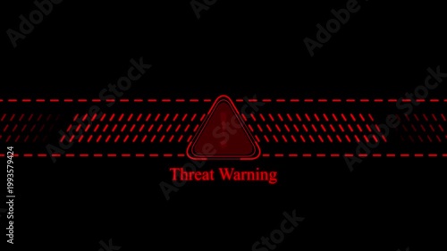 Red threat warning alert sign with digital glitch hud overlay for cybersecurity and system security notifications