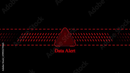 Red digital data alert warning sign with pulsing glitch effect for cybersecurity and system error notifications