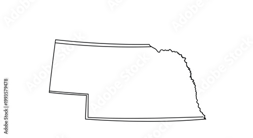 Simple black outline map of the state of Nebraska on a white background for educational, cartographic, or geographical use.