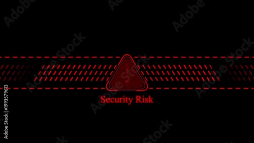 Digital security risk alert warning sign with red glitch hud interface and cyber threat notification animation