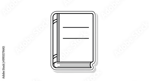 Simple black and white line drawing of a closed book with lines on the cover for educational or modern literacy use.