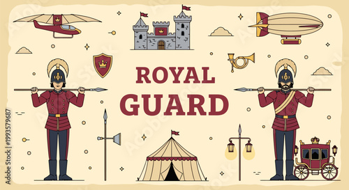 Royal Guard Soldiers Standing with Rifles and Traditional Uniforms.