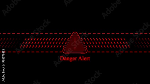 Danger alert digital warning sign with pulsing red hud interface and geometric motion for security systems