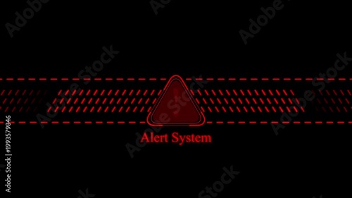 Digital alert system warning sign with red glowing hud interface and pulsing hazard for cybersecurity motion