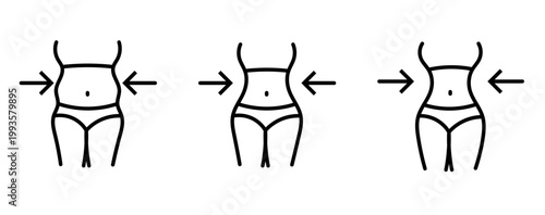 Women Waist Weight Loss Before and After Editable Color Illustration, Diet Transformation Female Body