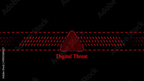 Digital threat warning alert animation with red glowing triangle and glitch data lines for cybersecurity concepts