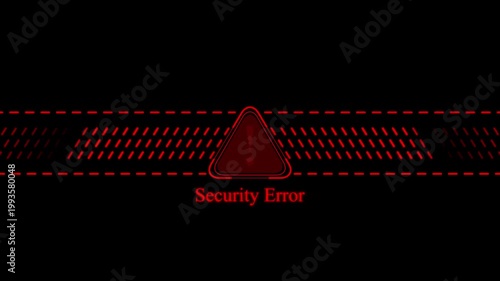 Digital security error warning sign with red pulsing alert and glitch hud interface for cyber attack notification