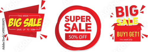 Big sale signs advertising discounts and promotions for customers