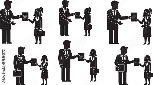 Black Solid HR Director Promotion Letter Silhouettes Set of Six on White Background