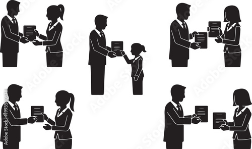 Black Solid HR Director Promotion Letter Silhouettes Set of Six on White Background