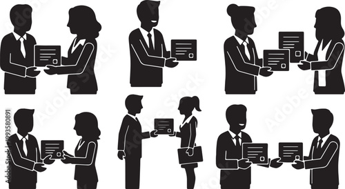 Black Solid HR Director Promotion Letter Silhouettes Set of Six on White Background