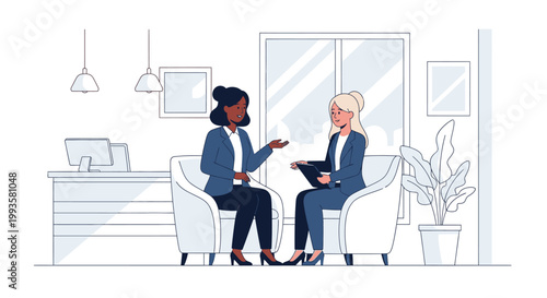 Two business professionals in office discussing