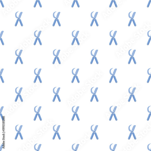 Blue garden pruner tools creating a repeating pattern on white background