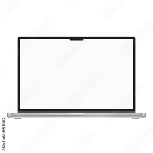 Laptop mockup with blank screen isolated on white background