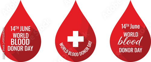 World blood donor day collection with heart drop globe and hands illustrations promoting blood donation awareness campaign held on 14th June healthcare support concept