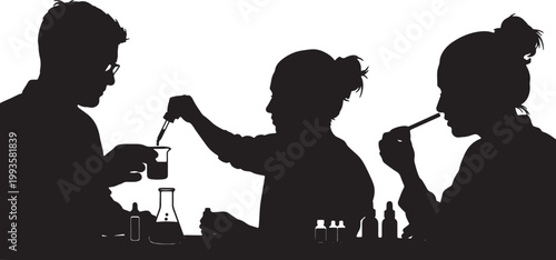 Black Solid Indoor Perfume Maker Silhouettes Set of Six on White Background