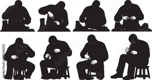 Black Solid Indoor Shoe Cobbler Silhouettes Set of Six on White Background