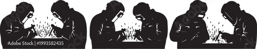 Black Solid Industrial Metal Welder Silhouettes Set of Six on White Background