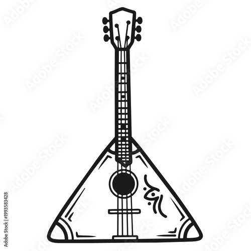 Balalaika Illustration: A detailed outline of a traditional Balalaika, a Russian folk instrument, emphasizing its triangular body and intricate details.