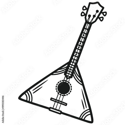 Musical Symphony: A vector image depicting a traditional stringed instrument with a triangular body, a slender neck, and strings. This captivating image speaks of music, heritage.
