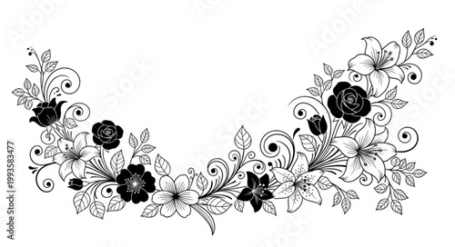 black and white floral frame
