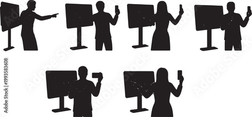 Black Solid Fashion Critic Red Carpet Monitor Silhouettes Set of Six on White Background