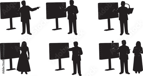 Black Solid Fashion Critic Red Carpet Monitor Silhouettes Set of Six on White Background
