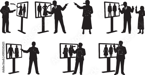 Black Solid Fashion Critic Red Carpet Monitor Silhouettes Set of Six on White Background