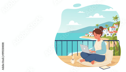 Digital nomad remote work travel business vector