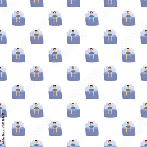 Cartoon man experiencing sleeplessness in bed, creating a repeating pattern