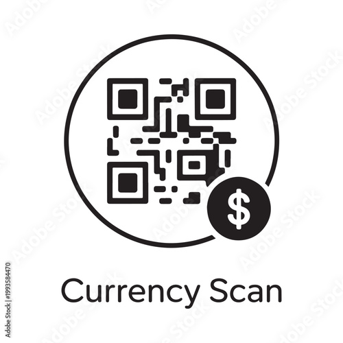 Black and white illustration of a qrcode with a dollar symbol