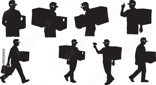 Black Solid AR Smart Glasses Delivery Navigation Silhouettes Set of Six on White Background