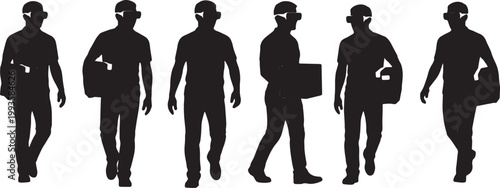 Black Solid AR Smart Glasses Delivery Navigation Silhouettes Set of Six on White Background