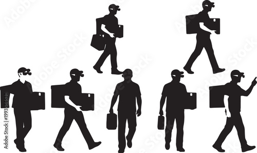 Black Solid AR Smart Glasses Delivery Navigation Silhouettes Set of Six on White Background