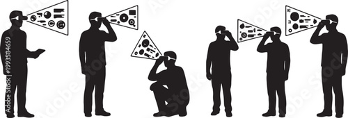 Black Solid AR Smart Glasses Factory Supervisor Silhouettes Set of Six on White Background