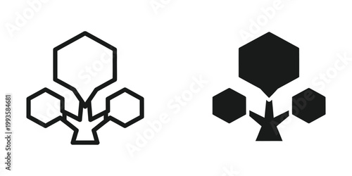 Comparison of outlined and filled hexagonal molecular structures with central branching