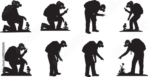 Black Solid AR Smart Glasses Hiker Plant Identification Silhouettes Set of Six on White Background